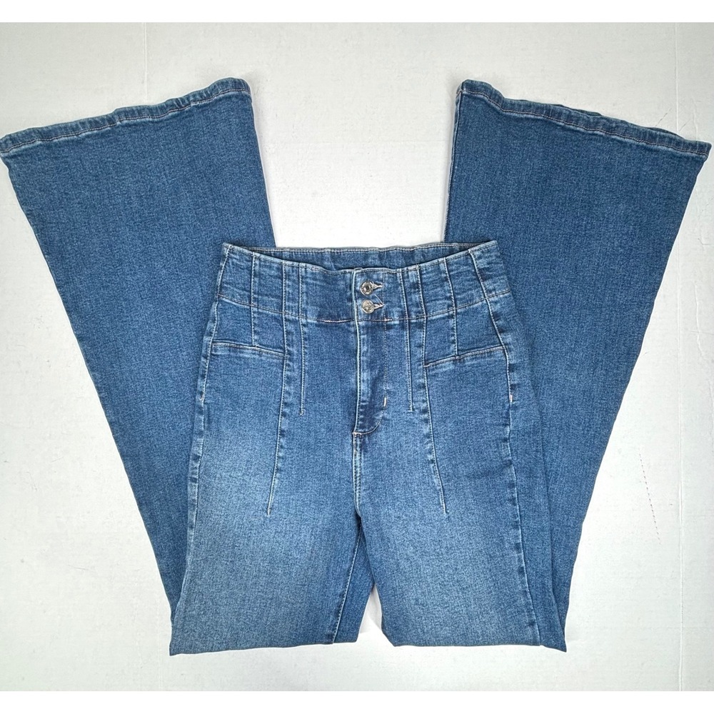 Forever 21 High Waist Bell Bottoms Jeans Womens 26 25X32 Retro 70s Denim Boho EC